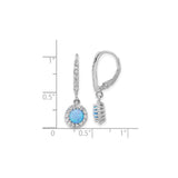 Sterling Silver Dangle Earrings with Round Blue Created Opal and Cubic Zirconia Halo