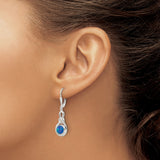 Sterling Silver Dangle Earrings with Simulated Blue Opal, Celtic Knot Design