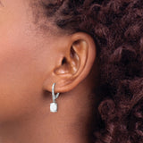 Sterling Silver Drop Earrings with White Created Opal and Cubic Zirconia, Leverback Dangle Design