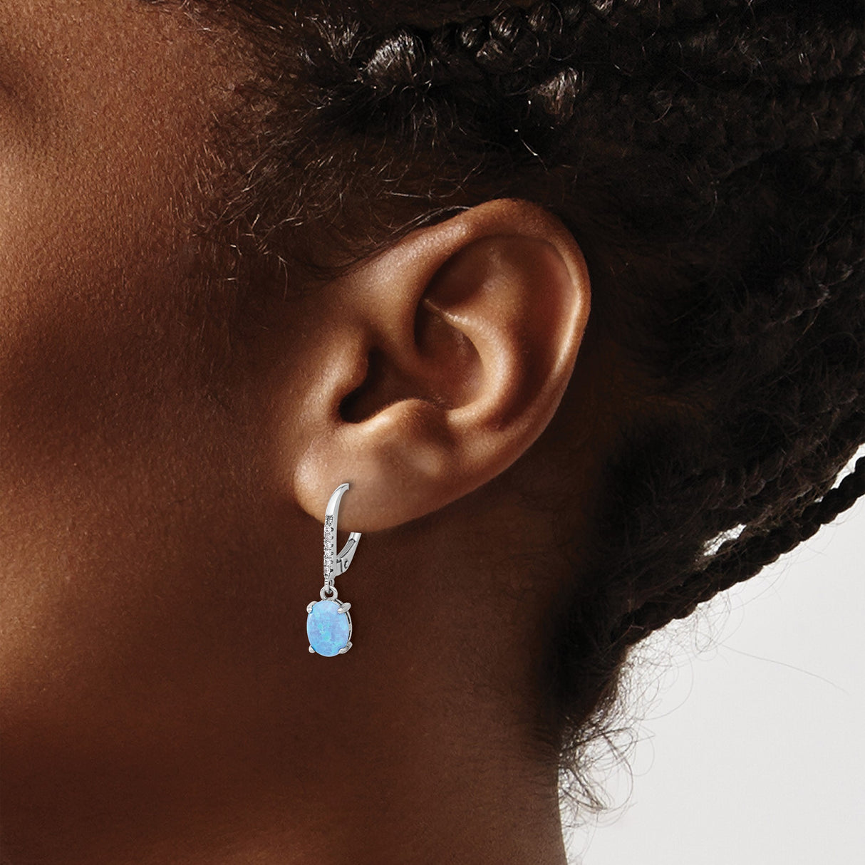 Sterling Silver Dangle Earrings with Created Opal and Cubic Zirconia Accents, Leverback Closure