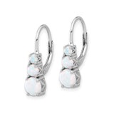 Sterling Silver Drop Earrings with Created White Opals, Three-Stone Prong Setting, Leverback Style