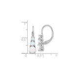 Sterling Silver Drop Earrings with Created White Opals, Three-Stone Prong Setting, Leverback Style