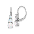 Sterling Silver Drop Earrings with Created White Opals, Three-Stone Prong Setting, Leverback Style