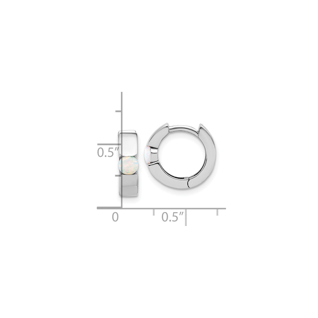 Sterling Silver Huggie Hoop Earrings with Created Opal Inlay, Minimalist Iridescent Design