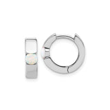 Sterling Silver Huggie Hoop Earrings with Created Opal Inlay, Minimalist Iridescent Design