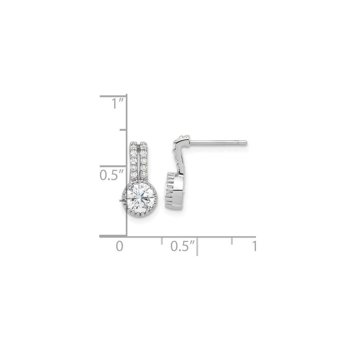 Sterling Silver Drop Earrings with Round Cut Cubic Zirconia and Double Row Accents