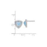 Sterling Silver Triangle Stud Earrings with Light Blue Chalcedony and Cubic Zirconia Halo