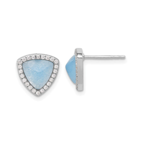 Sterling Silver Triangle Stud Earrings for Women with Light Blue Gemstone and Cubic Zirconia Halo, Modern Geometric Design, Elegant Minimalist Silver Jewelry for Daily Wear or Special Occasions