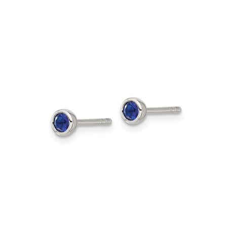 Sterling Silver Blue Stud Earrings Bezel Set Round Gems