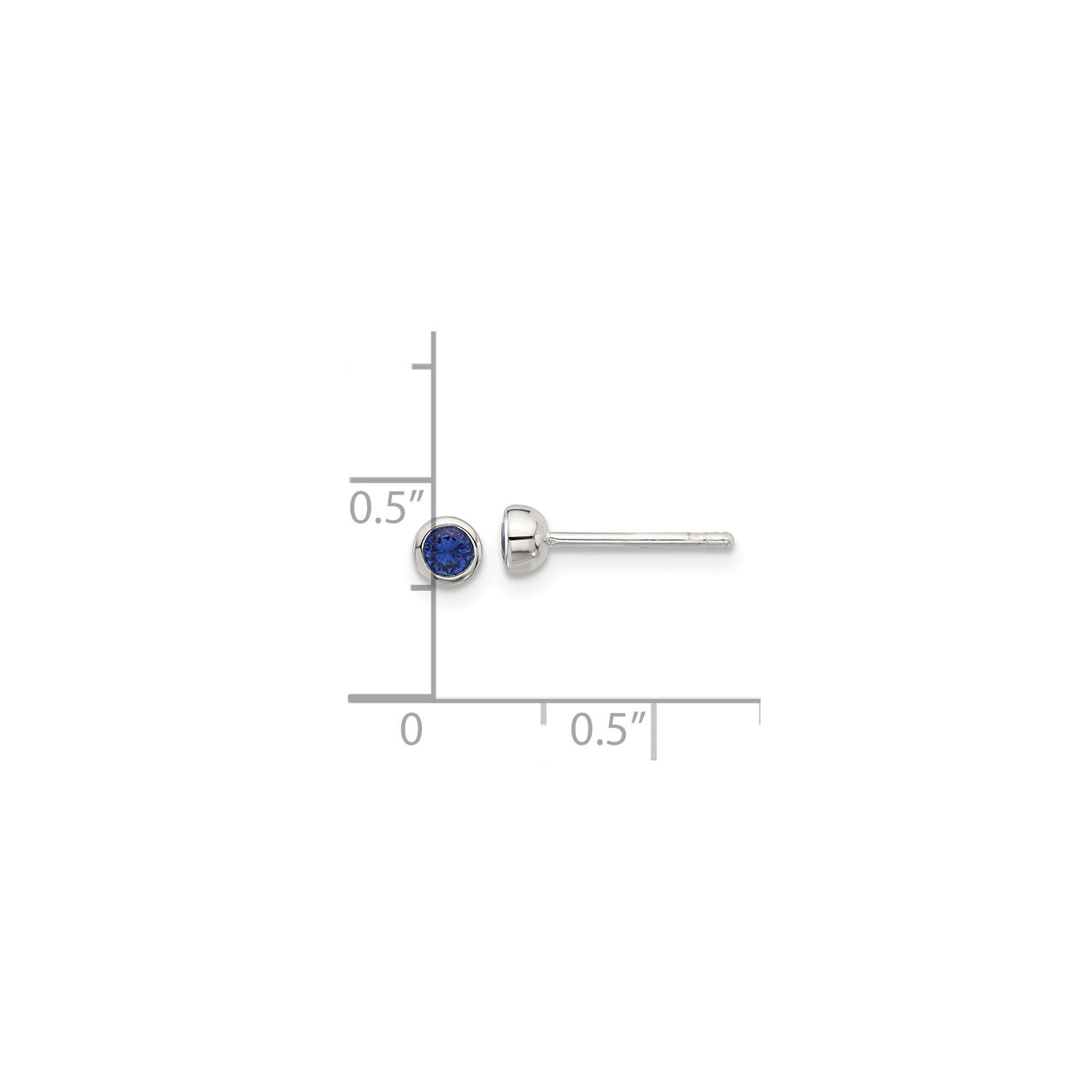 Sterling Silver Stud Earrings with Round Cut Cubic Zirconia in Bezel Setting