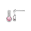 Sterling Silver Stud Earrings with Pink Cubic Zirconia Center and Clear Halo in Split-Bar Setting