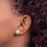 Sterling Silver Stud Earrings with Cushion Cut Pink Quartz and Cubic Zirconia Halo