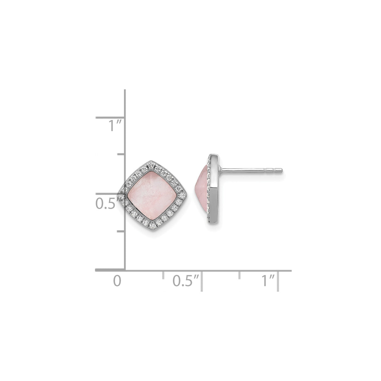 Sterling Silver Stud Earrings with Cushion Cut Pink Quartz and Cubic Zirconia Halo