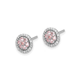 Sterling Silver Floral Stud Earrings with Crystal and Cubic Zirconia in Halo Setting