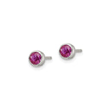 Sterling Silver Pink Round CZ Stud Earrings Bezel Set