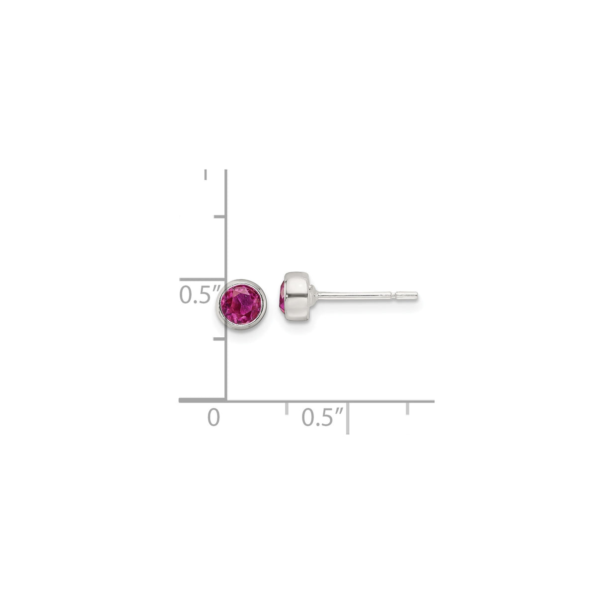 Sterling Silver Pink Round CZ Stud Earrings Bezel Set