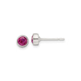 Sterling Silver Stud Earrings with Round Pink Gemstone in Bezel Setting, Minimalist Silver Jewelry for Women, Delicate Modern Design, Lightweight Elegant Studs, Subtle Everyday Sparkly Accessory