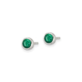 Sterling Silver Green Gem Bezel Stud Earrings Lightweight
