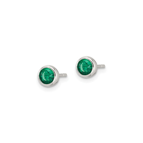 Sterling Silver Green Gem Bezel Stud Earrings Lightweight