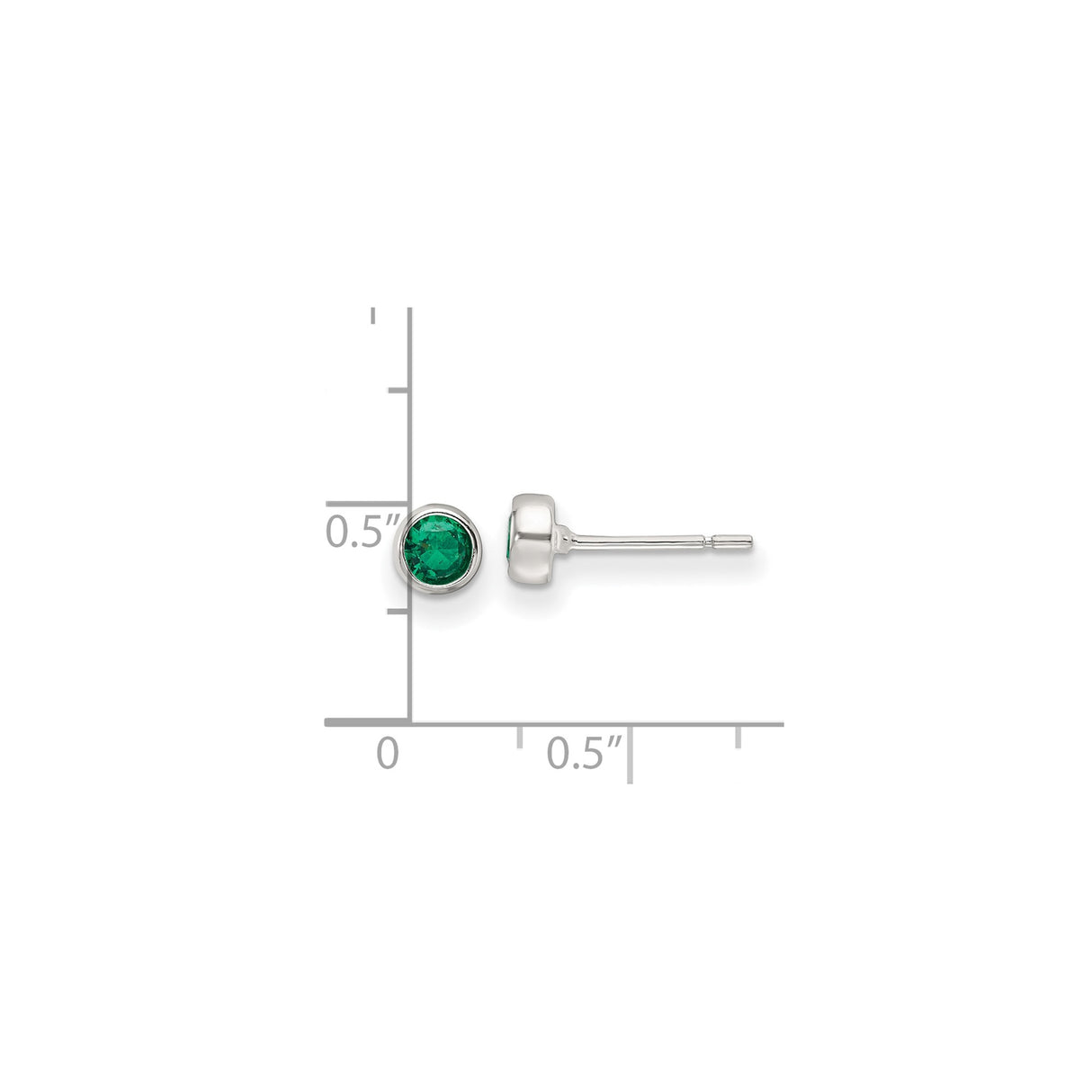 Sterling Silver Green Gem Bezel Stud Earrings Lightweight