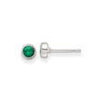 Sterling Silver Stud Earrings with Round Green Gemstone in Bezel Setting, Lightweight Classic Design for Women, Simple Everyday Wear, Modern Minimalist Silver Jewelry, Elegant Polished Studs