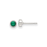 Sterling Silver Stud Earrings with Round Green Gemstone in Bezel Setting, Lightweight Classic Design for Women, Simple Everyday Wear, Modern Minimalist Silver Jewelry, Elegant Polished Studs