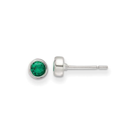 Sterling Silver Stud Earrings with Round Green Gemstone in Bezel Setting, Lightweight Classic Design for Women, Simple Everyday Wear, Modern Minimalist Silver Jewelry, Elegant Polished Studs