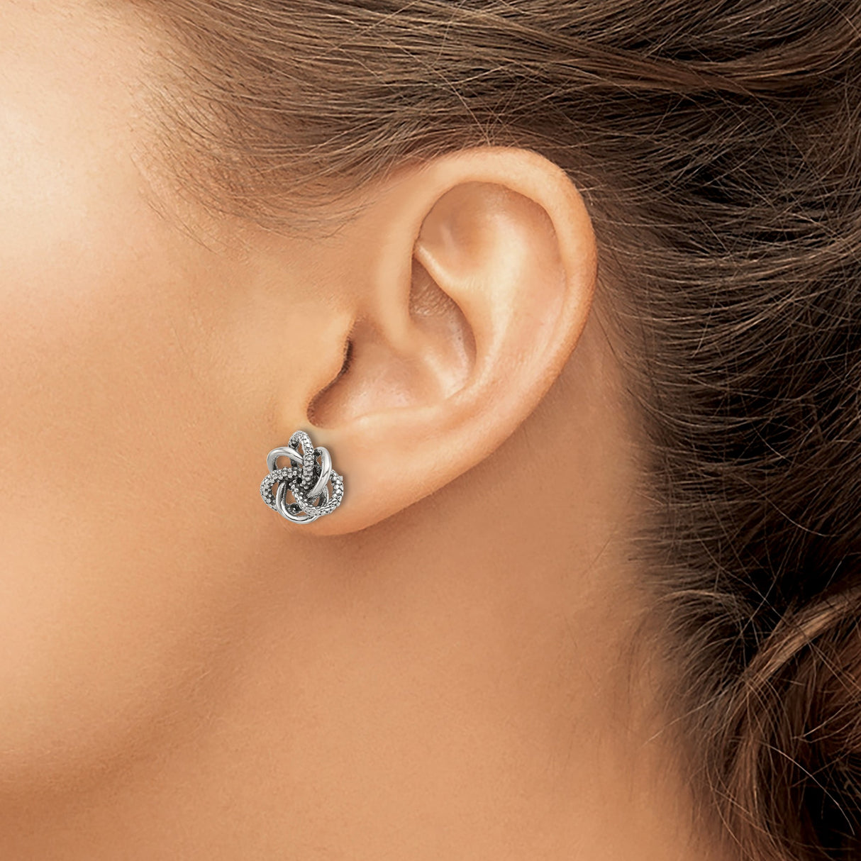 Sterling Silver Love Knot Stud Earrings Interwoven Texture
