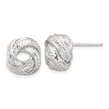 Sterling Silver Love Knot Stud Earrings for Women with Textured and Polished Finish, Symbolic Knot Design Jewelry Representing Eternal Unity, Classic Silver Studs for Everyday or Formal Wear