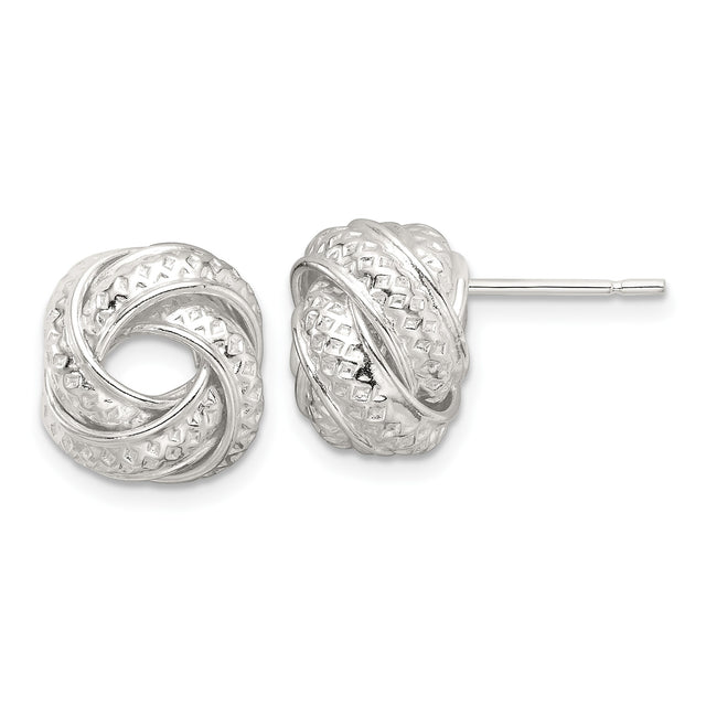 Sterling Silver Love Knot Stud Earrings for Women with Textured and Polished Finish, Symbolic Knot Design Jewelry Representing Eternal Unity, Classic Silver Studs for Everyday or Formal Wear