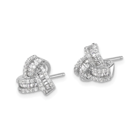 Sterling Silver Knot Stud Earrings Round And Baguette CZ
