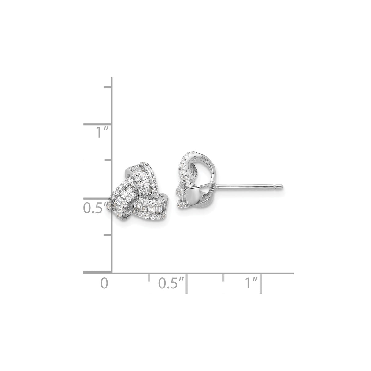 Sterling Silver Knot Stud Earrings Round And Baguette CZ