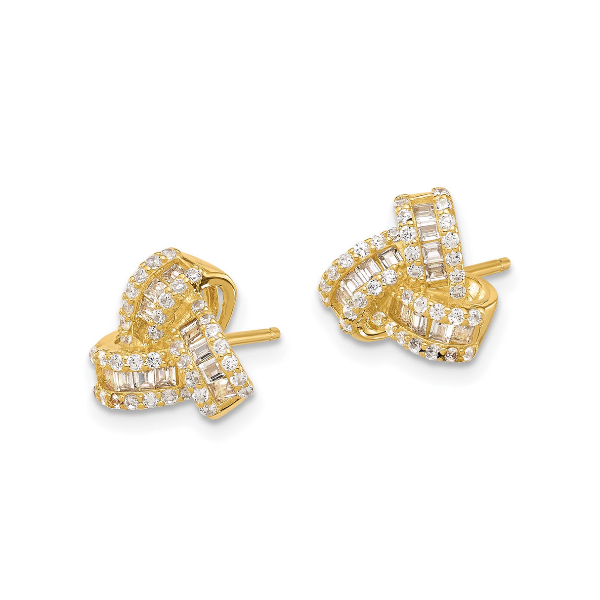 Gold Plated Crisscross Ribbon Stud Earrings With Zirconia