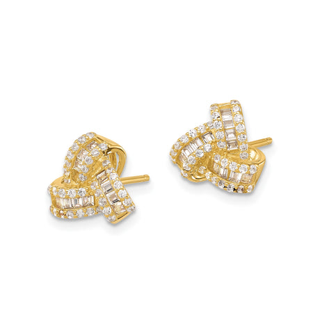 Gold Plated Crisscross Ribbon Stud Earrings With Zirconia