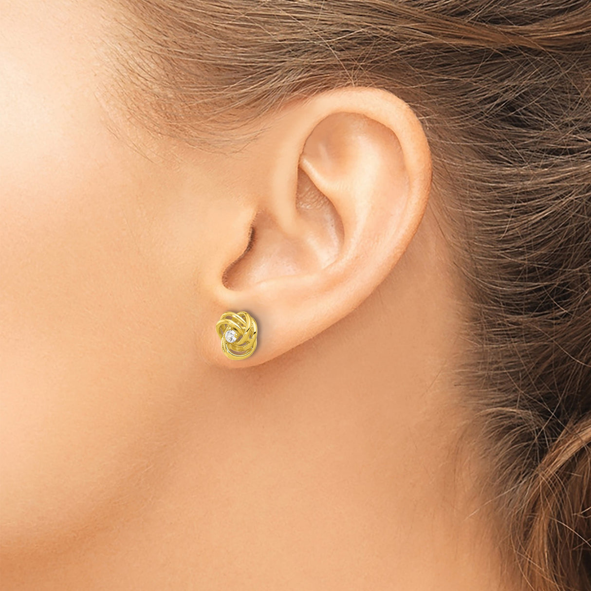 Sterling Silver Gold Plated Love Knot Stud Earrings CZ