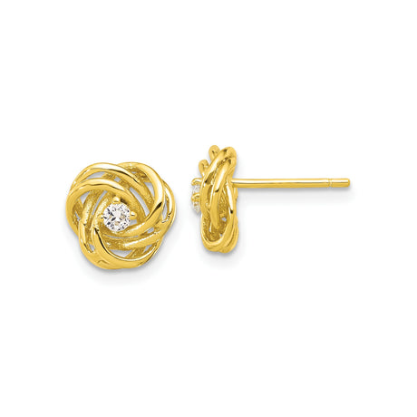 Sterling Silver Gold Plated Love Knot Stud Earrings for Women with Clear Cubic Zirconia, Romantic Symbolic Design, Elegant Fashion Jewelry for Daily Wear, Minimalist Unity Knot Studs