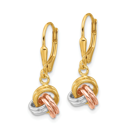 Sterling Silver Tri Color Love Knot Leverback Earrings