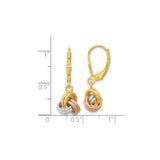 Sterling Silver Love Knot Leverback Earrings with Tri-Color Interlocking Bands for Women