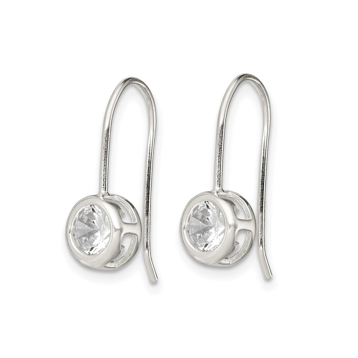 Sterling Silver Dangle Earrings with Round Bezel Set Cubic Zirconia, Lightweight Modern Design