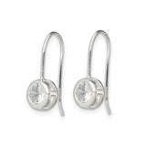 Sterling Silver Dangle Earrings with Round Bezel Set Cubic Zirconia, Lightweight Modern Design