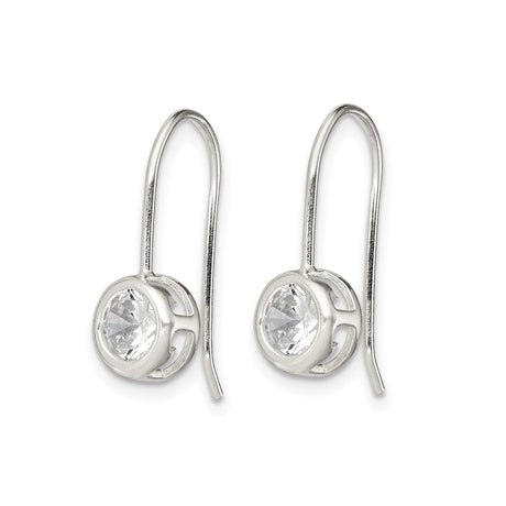Sterling Silver Dangle Earrings with Round Bezel Set Cubic Zirconia, Lightweight Modern Design