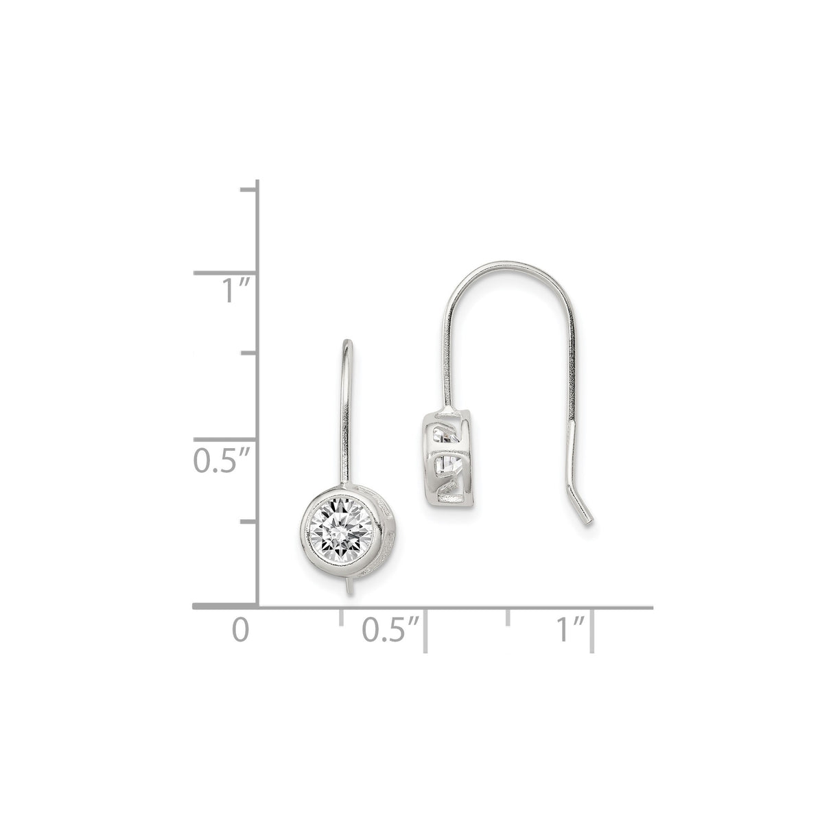 Sterling Silver Dangle Earrings with Round Bezel Set Cubic Zirconia, Lightweight Modern Design