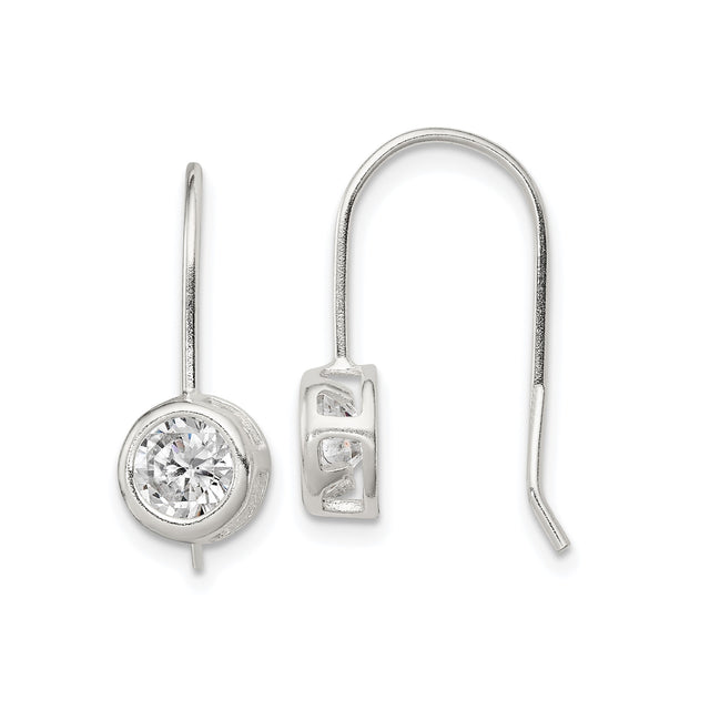 Sterling Silver Dangle Earrings with Round Bezel Set Cubic Zirconia, Lightweight Modern Design