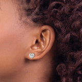 Sterling Silver Heart Stud Earrings with Polished Inner Heart and Cubic Zirconia