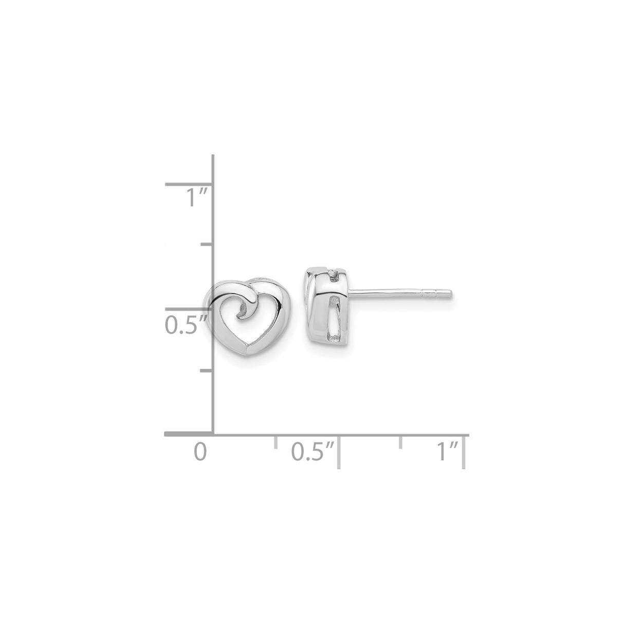 Sterling Silver Heart Shaped Swirl Stud Earrings, Modern Minimalist Romantic Design for Women