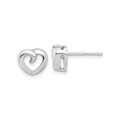 Sterling Silver Heart Shaped Swirl Stud Earrings, Modern Minimalist Romantic Design for Women
