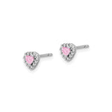 Sterling Silver Heart Shaped Stud Earrings with Pink Cubic Zirconia and Clear Accents