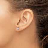 Sterling Silver Heart Shaped Stud Earrings with Pink Cubic Zirconia and Clear Accents