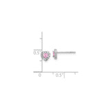 Sterling Silver Heart Shaped Stud Earrings with Pink Cubic Zirconia and Clear Accents