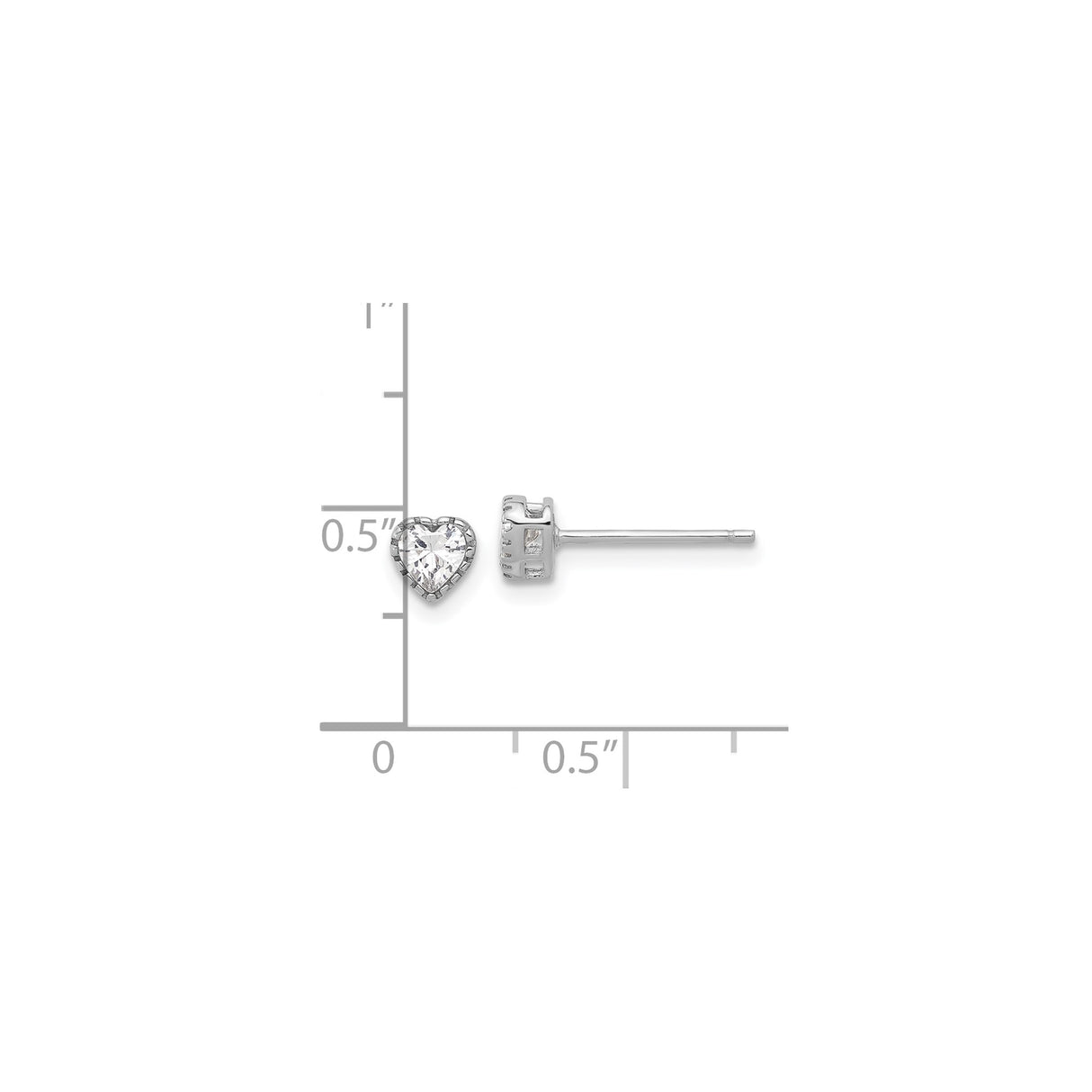 Sterling Silver Heart Stud Earrings with Cubic Zirconia Center, Romantic Jewelry for Women